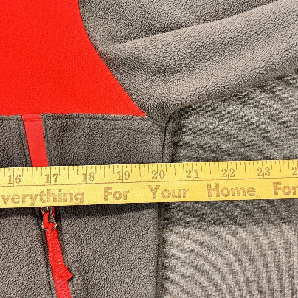 The North Face Jacket Mens Medium Gray Red‎ Fleece 1/4 Zip Pullover Pockets